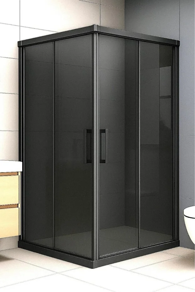 Duşakabin Kare Füme Temperli Cam Elegant Seri Siyah Profil 190 cm